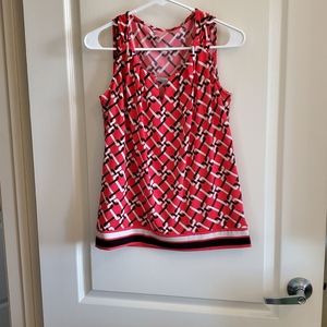 Red V Neck Sleeveless Blouse